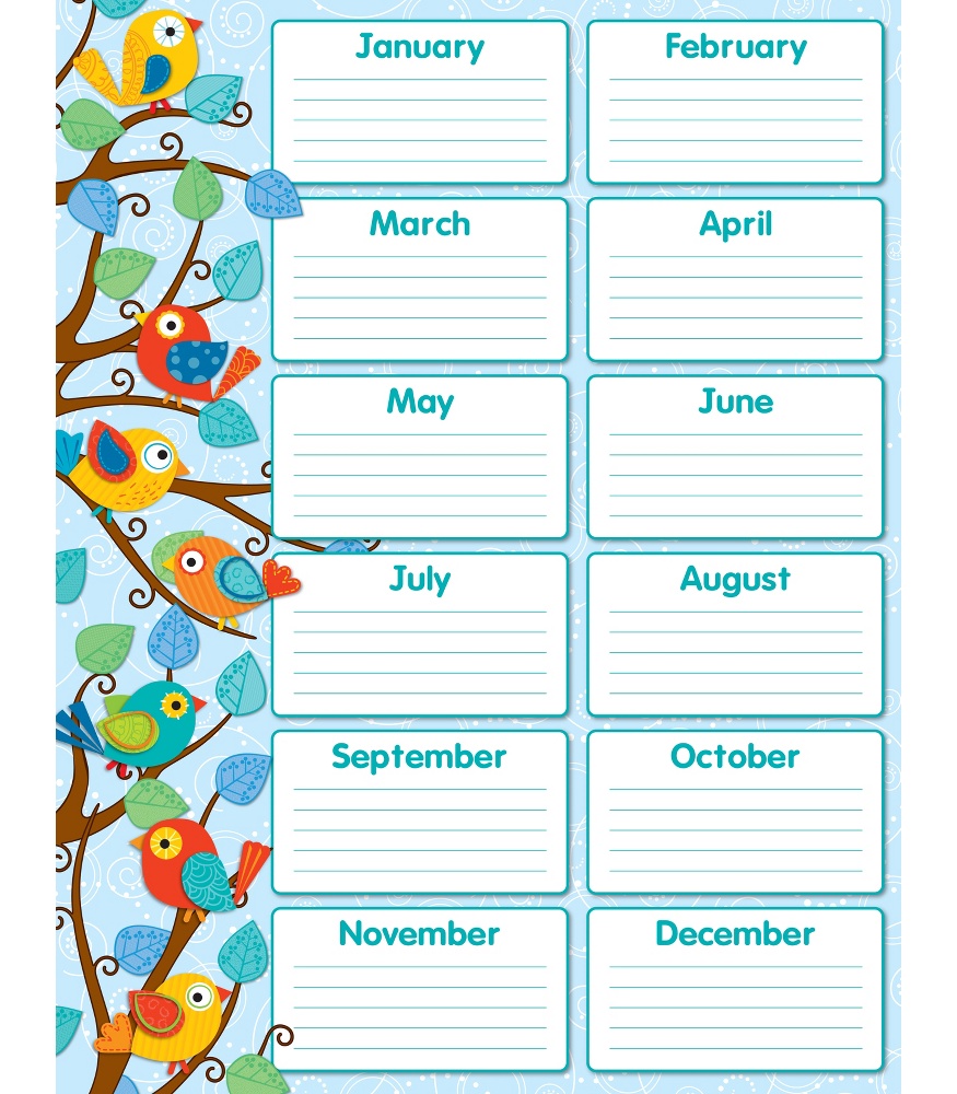 Boho Birds Birthday Chart